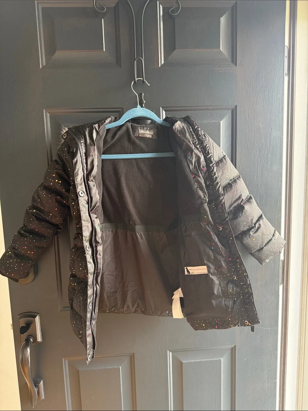 Kids Eddie Bauer Black Puffer Coat with Multicolor Speckle Print